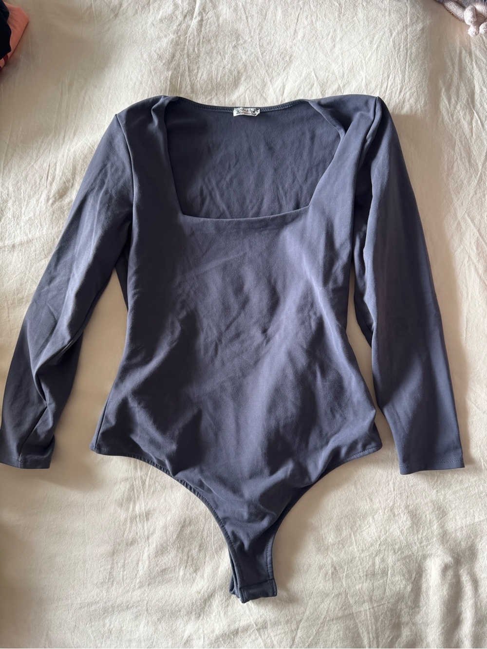 Free People Long-Sleeve Square Neck Bodysuit - Charcoal Gray